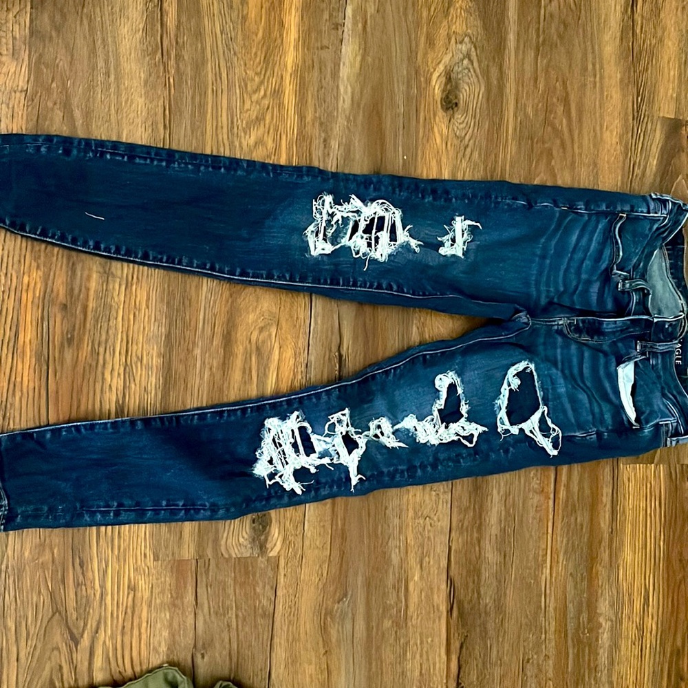 Blue Patched Rips American Eagle Jeans